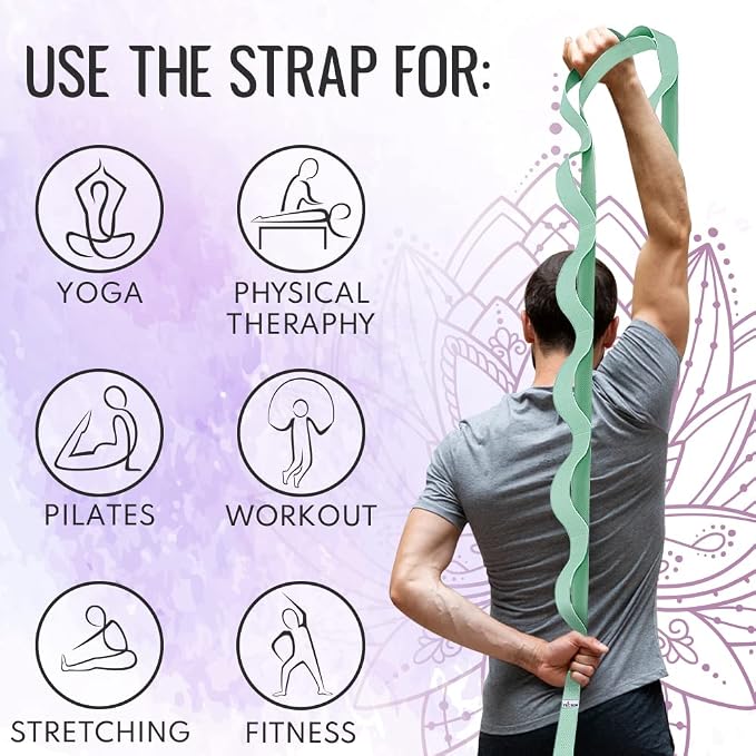 TECEUM Stretching Strap with 10 Loops for Physical Therapy & Rehab | Non-Elastic Yoga Stretch Band for Hamstring, Leg, Hip & Knee Rehab, Pilates, Flexibility & Mobility Exercises for Men & Women
