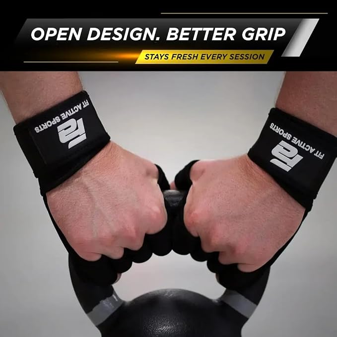 Fit Active Sports New Ventilated Weight Lifting Workout Gloves with Built-in Wrist Wraps for Men and Women - Great for Gym Fitness, Cross Training, Hand Support & Weightlifting.