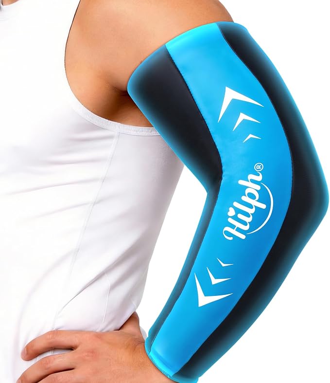 Hilph Full Arm Elbow Ice Pack Sleeve for Pitchers, Extended-Length Design | Reusable Hot Cold Compression Gel Ice Wrap for Tennis Elbow, Golfers Arm, Tendonitis, Carpal Tunnel, Sports Recovery, Medium