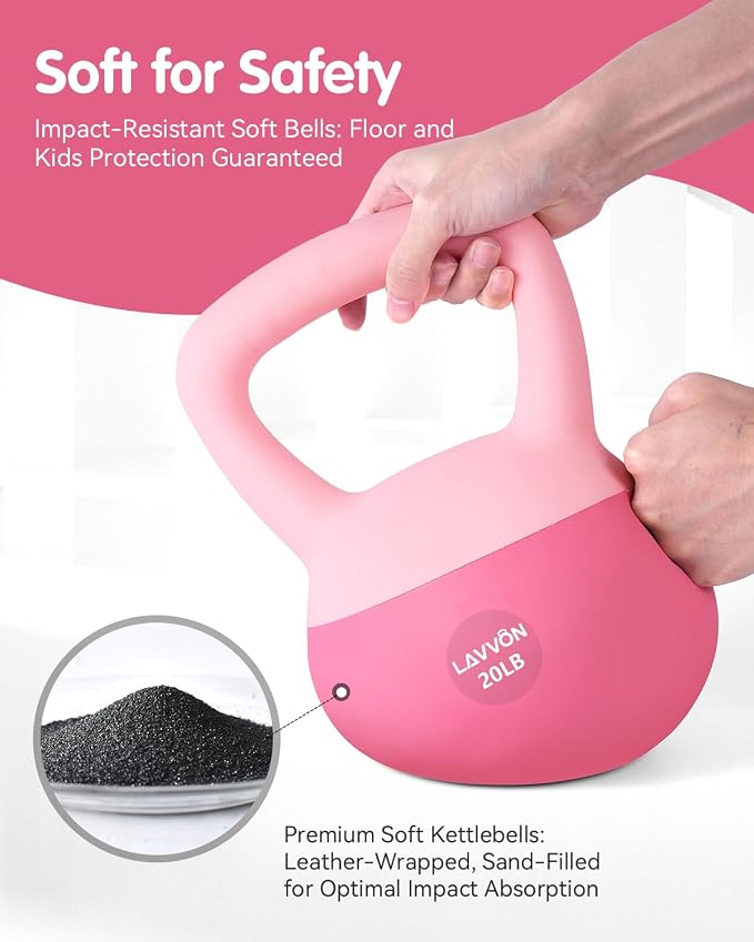 Soft Kettlebell - Cushioned Impact-Resistant Base and Anti-Slip | Kettle bell Anti-Slip Grip Weight for Home Workouts, Safe Strength Training Kettlebells Sets for Women& Men - Non-Slip Gloves