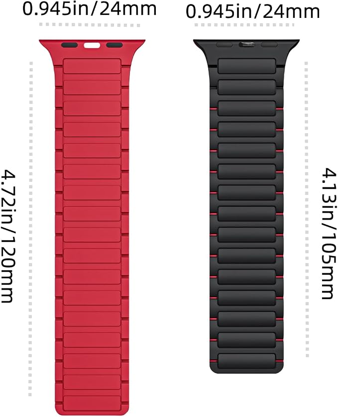 Magnetic Band Compatible with Apple Watch Ultra 3/2/1 Band for Men 38mm 40mm 41mm 42mm, Silicone Sport Waterproof Loop Strap Magnet Link for iWatch Series SE 11 10 9 8 7 6 5 4 3 2 1(BlackRed)