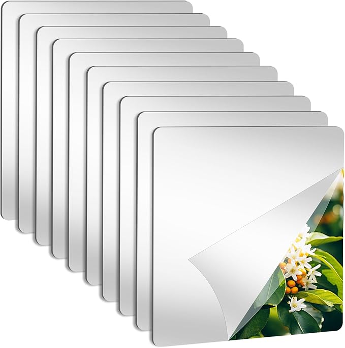 10 Packs Peel and Stick Mirrors for Wall, 11.8" x 11.8" Mirror Tiles | Self Adhesive 2MM Thick Frameless Acrylic Plastic Mirror Sheets Wall Stickers for Bedroom Bathroom Gym Door DIY Decor