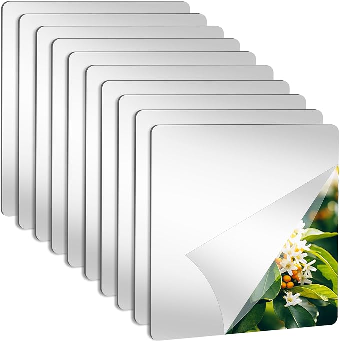 LXCREAT 10 Packs Peel and Stick Mirrors for Wall, 7.8" x 7.8" Mirror Tiles | Self Adhesive 2MM Thick Frameless Acrylic Plastic Mirror Sheets Wall Stickers for Bedroom Bathroom Gym Door DIY Decor