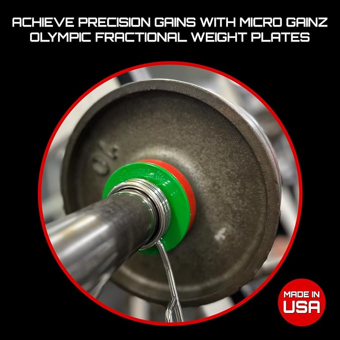 Micro Gainz Calibrated Fractional Weight Plate Set of 2 Plates, Choose Set (.25LB-1.25LB), Designed for Olympic Barbells for Strength Training & Micro Loading Bar Weights, Made in USA