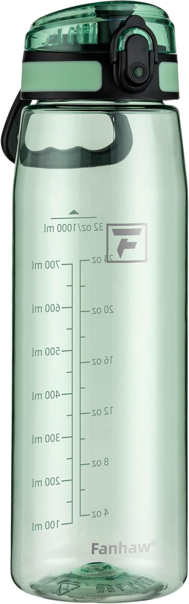 Fanhaw 32 oz Clear Plastic Water Bottle, BPA Free Leakproof Tritan Sports Water Bottle with Chug Lid, Wide Mouth Reusable Bottle for Gym, Travel, School & Office (Glow Green)