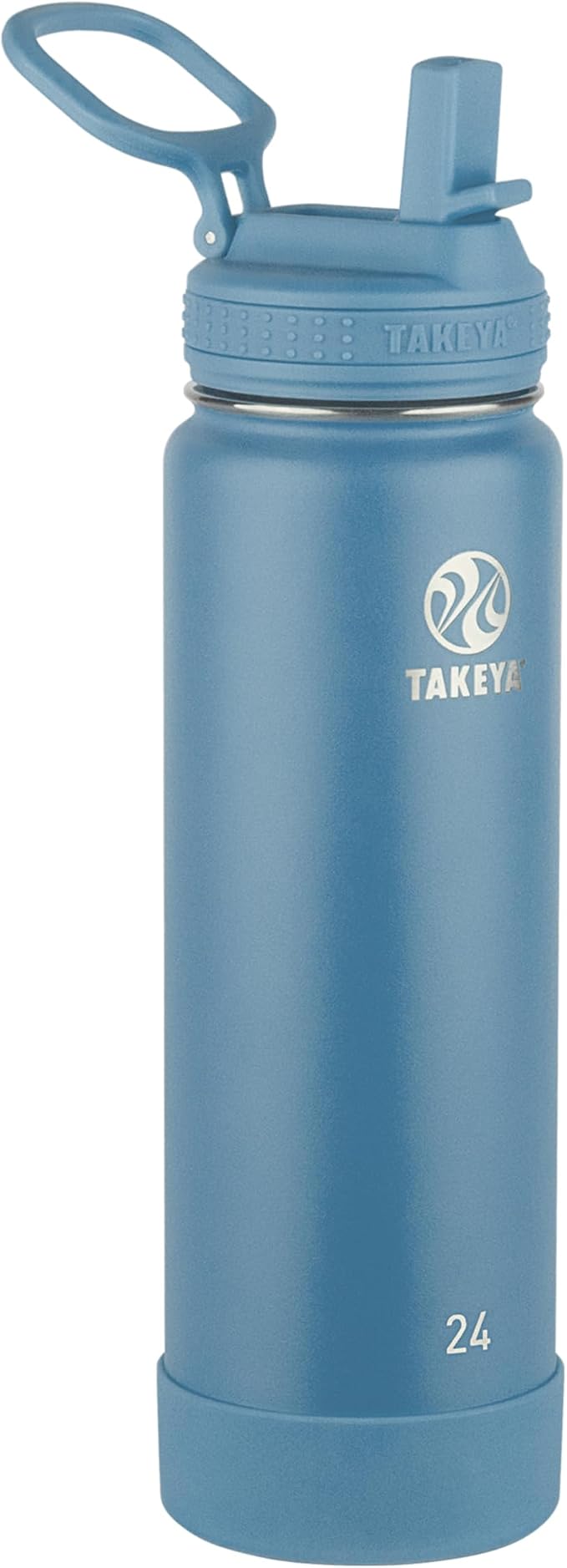 Takeya 24 oz Actives Stainless Steel Water Bottle with Straw Lid – Leakproof, Double-Wall Insulated, Keeps Drinks Cold 24 hrs/Hot 12 hrs, BPA-Free, Powder-Coated, Gym & Travel, Bluestone