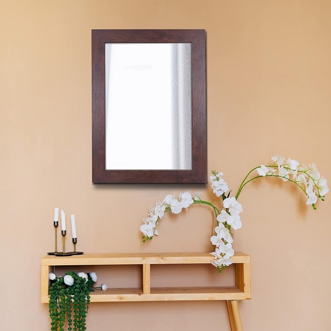Syndra Rectangular Mirror with Frame Rustic 20x28‘’ Wall Mounted Rustic Vanity Mirror with Large Wood Frame Farmhouse Bathroom Mirror, for Bedroom, Living Room, Entryway Wall Decor(Walnut)