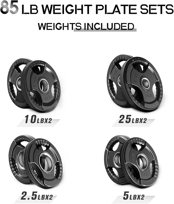RitFit Olympic Rubber Grip Weight Plates, 2-Inch Barbell Set | Solid Iron Core, Rubber Coated, 2-Inch Olympic Bar Compatible, 3-Hole Grip, 2.5LB to 45LB Weight Options