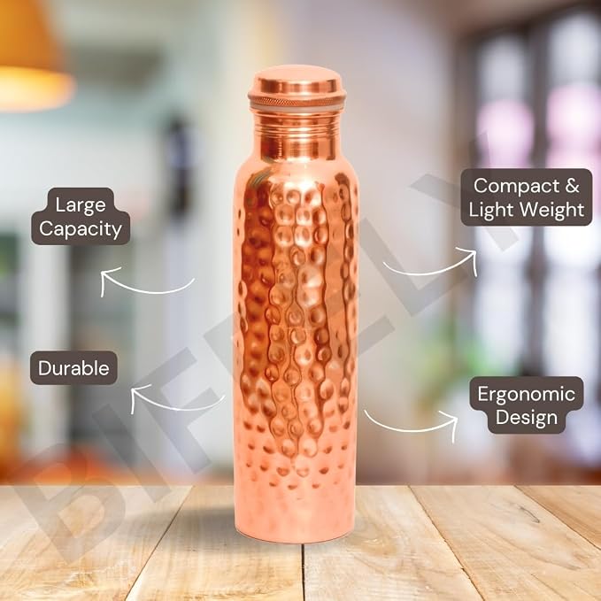 Copper Water Bottle - 34oz - Handcrafted Ayurvedic 100% Pure Copper Water Bottle for Drinking |Men & Women| Leak-Proof Lid BPA Free Non-Insulated & Eco Friendly with Premium Quality for Sport & Travel