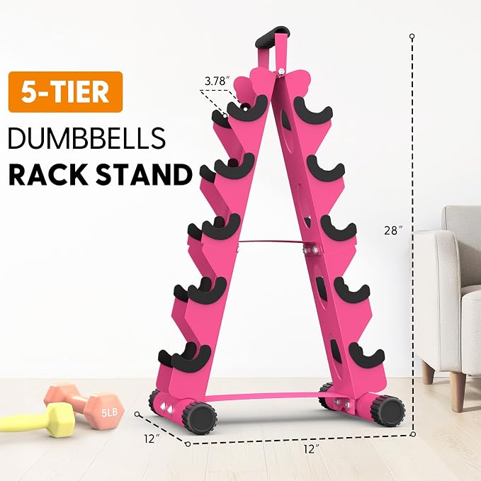 AmazeFan 5 Tier | 3-Tier Dumbbell Rack Stand Only, A-Frame Design Weight Rack with Handle, Weights Metal Strength Training Dumbbells Storage Rack for Home Gym Space Saver (Dumbells not Included)
