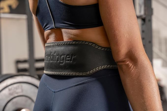 Harbinger Padded Leather Contoured Weightlifting Belt - 4" or 6” Width - Interior Suede Lining & Foam Cushioning - Heavy-Duty Dual Prong Steel Roller Buckle - for Lifting Support