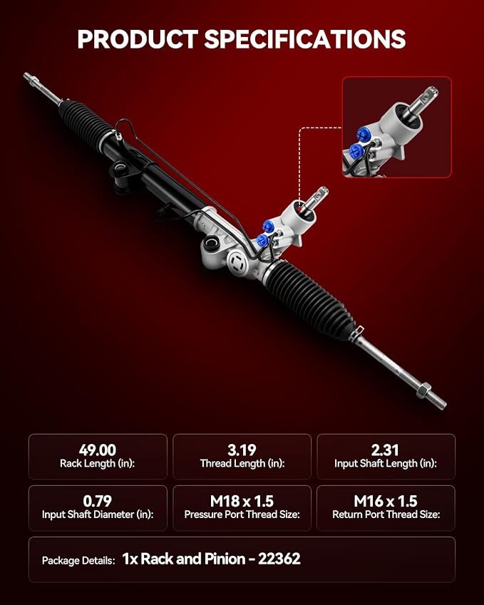 Torchbeam Power Steering Rack & Pinion Assembly Fit for 2002 2003 2004 2005 Liberty, Hydraulic System Steering, Replaces OEM 22-362