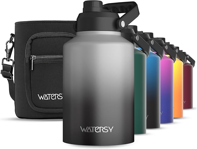 WATERSY 1 Gallon Water Bottle Insulated(Cold for 48 Hrs),BPA Free&Leak Proof,128oz Stainless Steel Water Jug,Big thermo,Large Water Bottle with Handle for Gym,Hiking,Camping&Travel,Gray