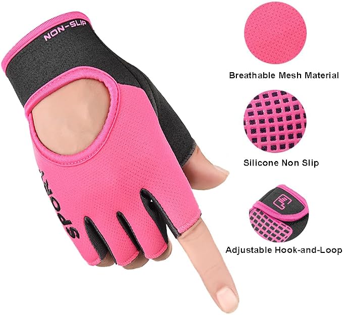 Workout-Gloves for Men Women Fingerless-Weightlifting Non-Slip Sport-Gloves | Women lightweight breathable Fabric, Non-Slip palms adjustable wrist straps for gym fitness training and cycling