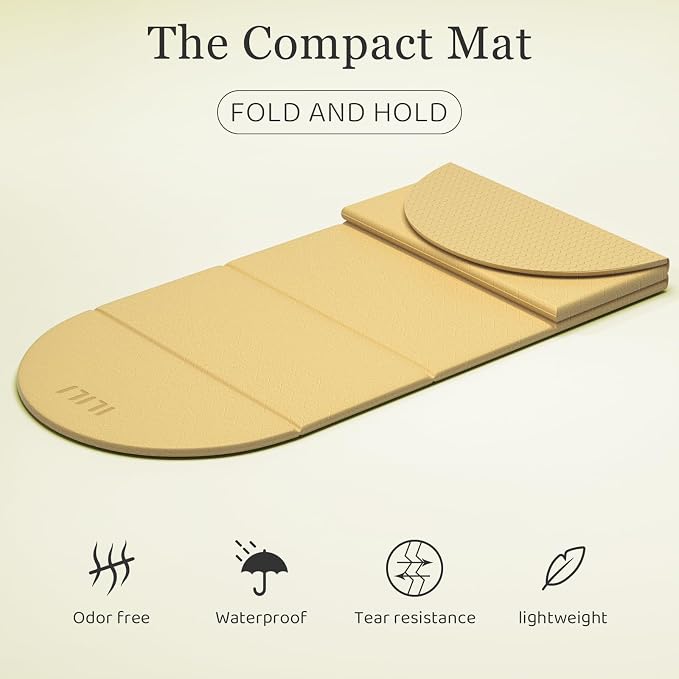 ILILI Foldable Yoga Mat-Semicircular, 10mm Thick, TPE Material, Extra Long 75"L x 26"W, Soft and Comfortable Folding Oval Mat 0.4 Inches, Easy to Carry and Store, 190*66cm Portable Multi-Functional Use for Yoga, Home Exercise & Outdoor