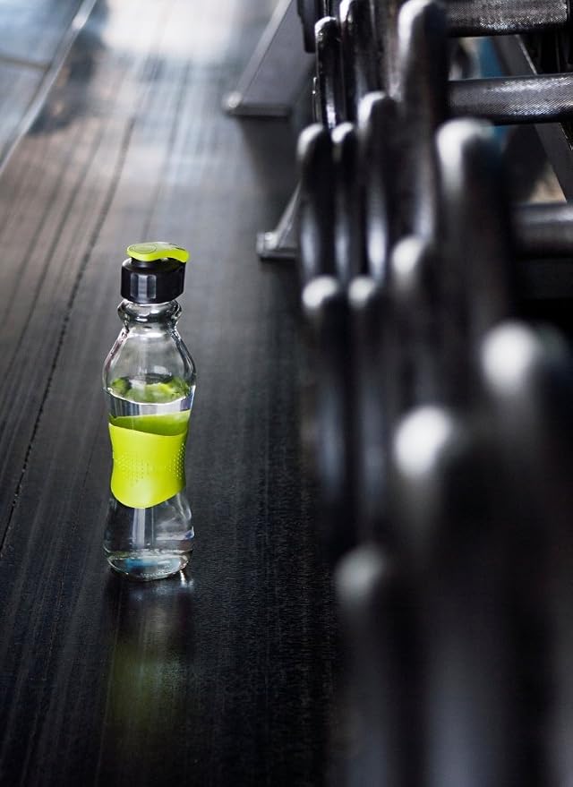 Consol Glass Gym Water Bottle - Grip & Go Active Sports Bottle With Non-Slip Silicone Sleeve, Ergo Design For Easy Hold & Flip Top Lid (Green, 17oz)