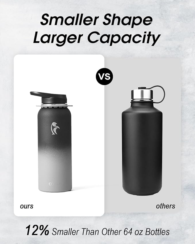 Coolflask 40 oz Water Bottle Insulated Stainless Steel with Strap | Metal Water Flask with Straw & Spout Lids, Triple-Wall, Cold 48+h, Dishwasher Safe, Leakproof, BPA-Free, for Gym & Hiking