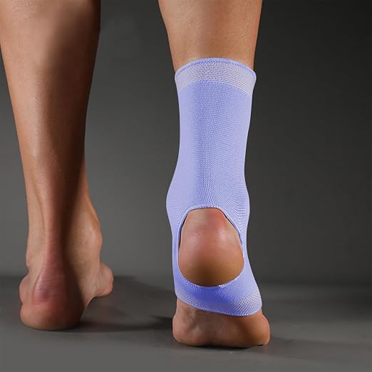 SPOTBRACE Ankle Brace Compression Sleeve, Ankle Support For Women Men 2Pack | Elastic, Open Heel, Purple, Breathable, Thin, Soft, Foot Compression Sock Wrap for Swelling, Plantar Fasciitis, Sprain, M