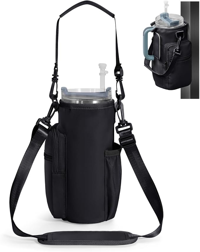 sportsnew 30/40oz Crossbody Water Bottle Holder Anti-Tip Tumbler Carrier | Lightweight Bottle Sling Fits Handled Tumbler w/ Phone Pocket, Adjustable Strap, Insulated Lining, Hands-free for Hiking Gym