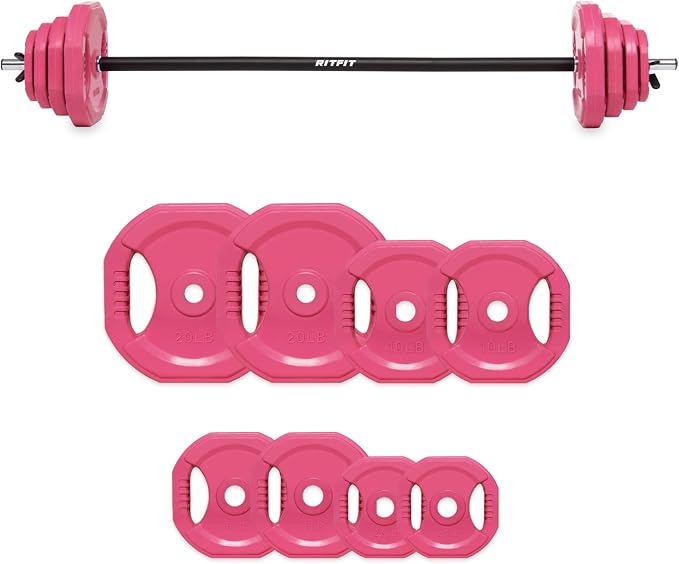 RitFit Adjustable Barbell Weight Set with Padded Bar for Home Gym | Rubber Plates with Easy-Grip Design, Cushioned Bar with Clamp Collars, Adjustable Weight for Strength Training