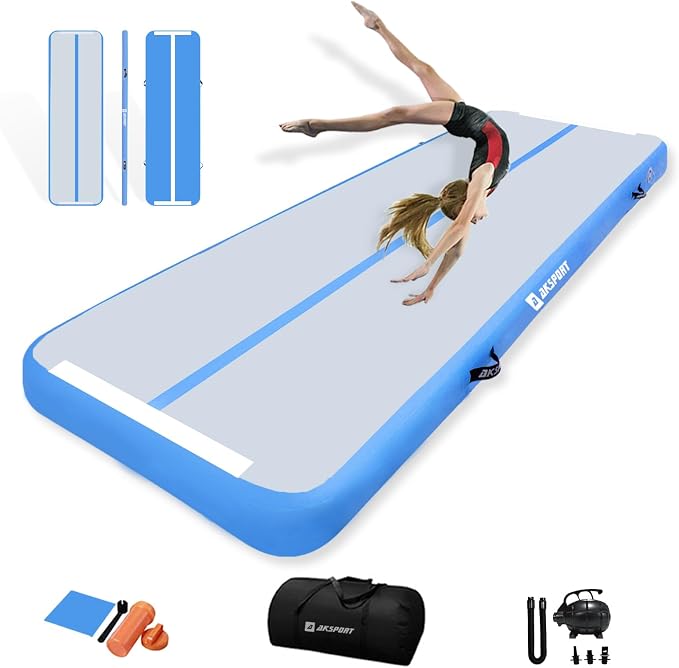AKSPORT Gymnastics Air Mat Tumble Track Tumbling Mat Inflatable Floor Mats with Air Pump for Home Use/Tumble/Gym/Training/Cheerleading/Parkour/Beach/Park/Water