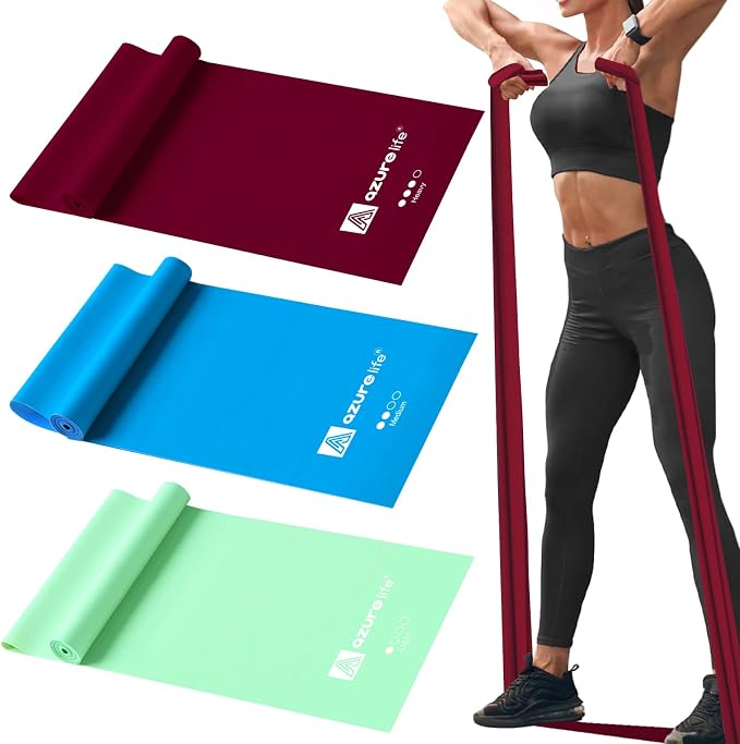 A AZURELIFE Resistance Bands,Professional Long Non-Latex Elastic Stretch Bands,Exercise Bands for Physical Therapy, Yoga, Pilates, Rehab, at-Home or The Gym Workouts, Strength Training