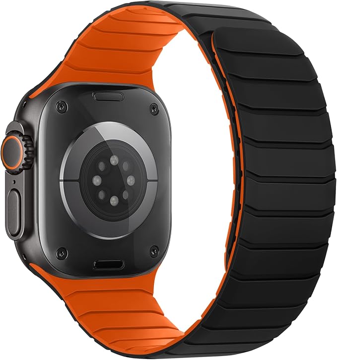 Tasikar Magnetic Bands Compatible with Apple Watch 49mm 46mm 45mm 44mm 42mm Soft Silicone Replacement Loop Wristband for iWatch Ultra 3 2 1 SE Series 11 10 9 8 7 6 5 4 3, Black-Orange