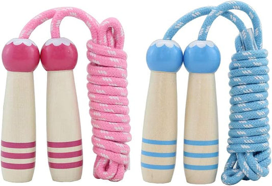 Jump Rope Kids, 7ft Adjustable Cotton Skipping Rope with Wooden Handle for Boys and Girls Fitness Outdoor Exercise