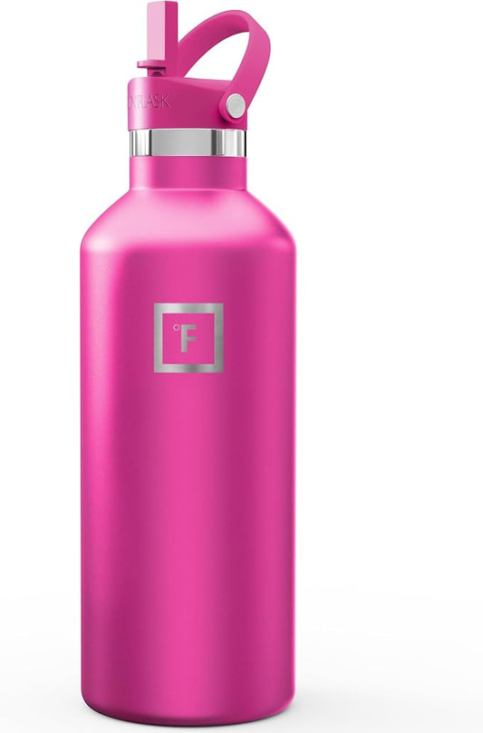 IRON °FLASK 32 oz Narrow Mouth Water Bottle with Straw | Insulated Stainless Steel Sports Water Bottle with Leakproof Straw Lid - BPA Free, Cold 24 Hrs, Sweat Free (Pink Tulip)