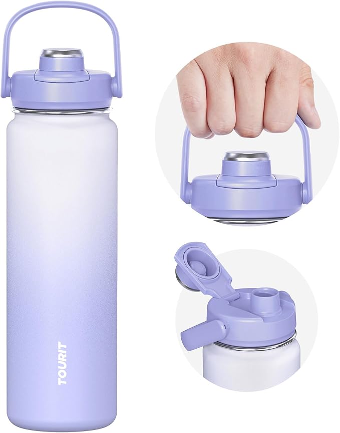 TOURIT 24 oz Insulated Stainless Steel Water Bottle, Blue Voilet | Double-wall vacuum thermal flask with top handle, leakproof & BPA-free design for sports, gym, hiking & travel use