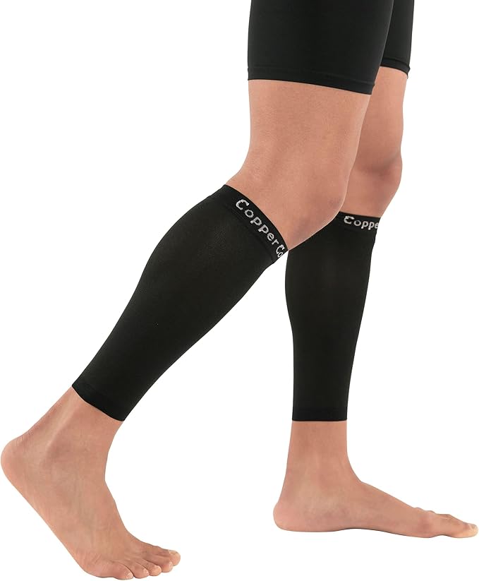 Copper Compression Calf Sleeves for Shin Splints, Varicose Veins, Arthritis, Sprains, Running, Cycling - Men & Women - 1 Pair