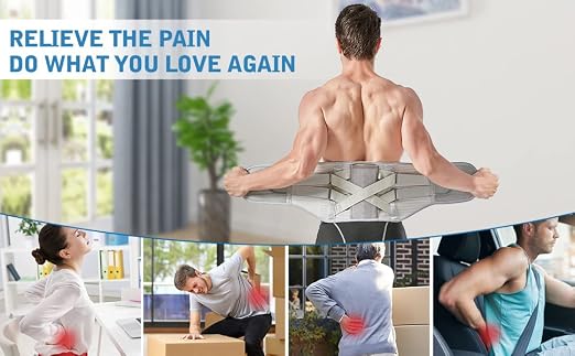 Back Brace for Lower Back Pain - Lumbar Support with Bionic Support System, Adjustable Belt for Men Women, Relieves Sciatica, Herniated Disc, Scoliosis, Posture Correction for Workout, Daily Use, Heavy Lifting (Grey, Small)