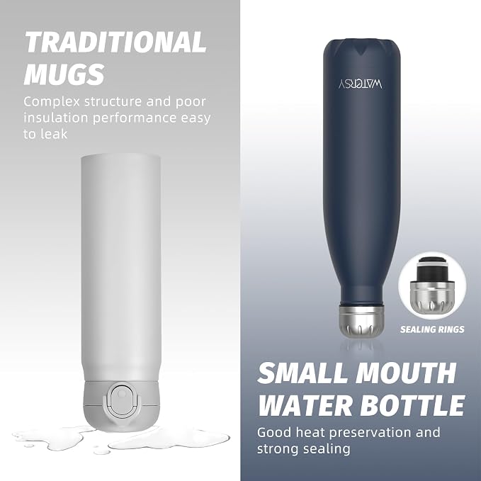 WATERSY Stainless Steel water bottles,17oz/500ml Insulated Water Bottle | Cobalt metal water bottle Keeps Drink Cold and Hot,Blue BPA Free kids water bottles for School,Gym,Travel,Sports
