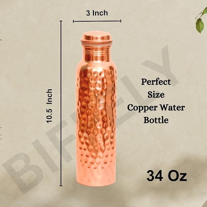 Copper Water Bottle - 34oz - Handcrafted Ayurvedic 100% Pure Copper Water Bottle for Drinking |Men & Women| Leak-Proof Lid BPA Free Non-Insulated & Eco Friendly with Premium Quality for Sport & Travel