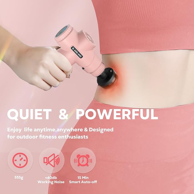 AERLANG Birthday Gifts for Women Massage Gun with Heat deep Tissue Pink | Mini Portable Travel Massager Percussion Muscle Back Massage Gun Pain Relief Body Handheld Massage tools Carrying Case LED