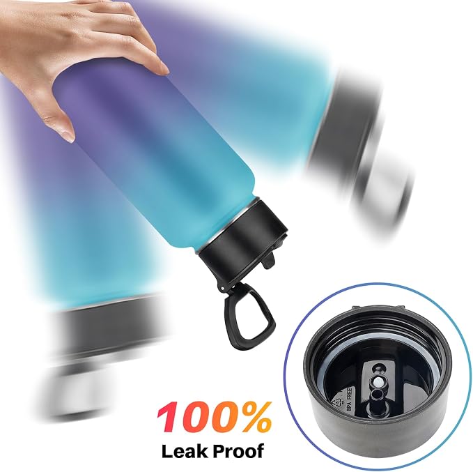 Insulated Water Bottle With Straw, 32 oz Vacuum Insulated Stainless Steel Sports Water Flask, Keeps Cold and Hot, Metal Water Bottle Wide Mouth for Gym Travel Camping (Blue & Purple)