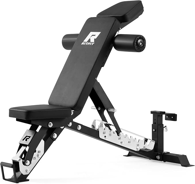 RitFit 3-Section Adjustable Weight Bench for Home Gym, 1600LB Capacity | Incline Decline Flat, 10 Backrest & 5 Headrest Positions, Full Body Strength Training with 14GA Steel Frame