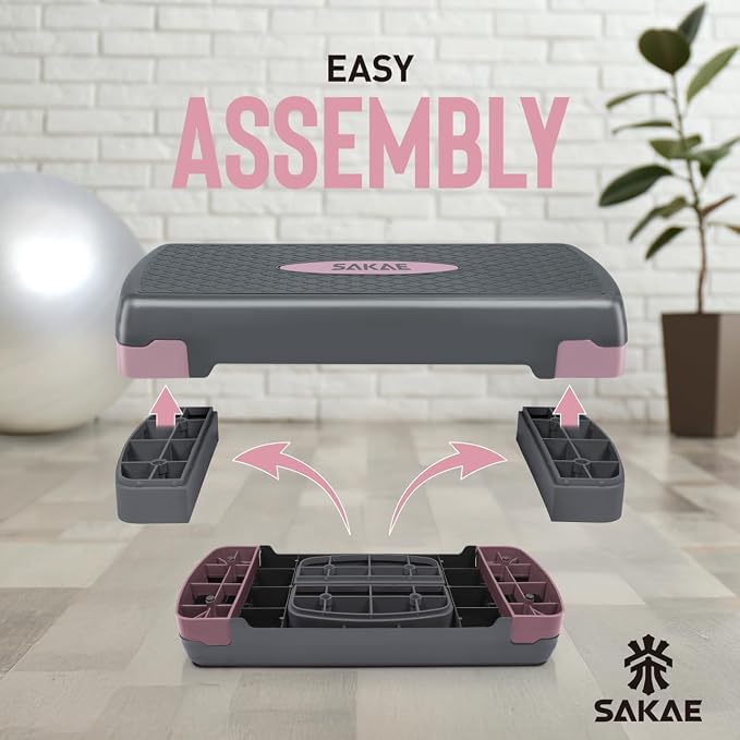 Adjustable Height Aerobic Stepper Set, Multiple Bundle Options with Dumbbells, Kettlebell, Waist Trimmer, Ankle Weights or Weighted Vest, Workout Exercise Step Platform w/Level Risers, 4 Colors