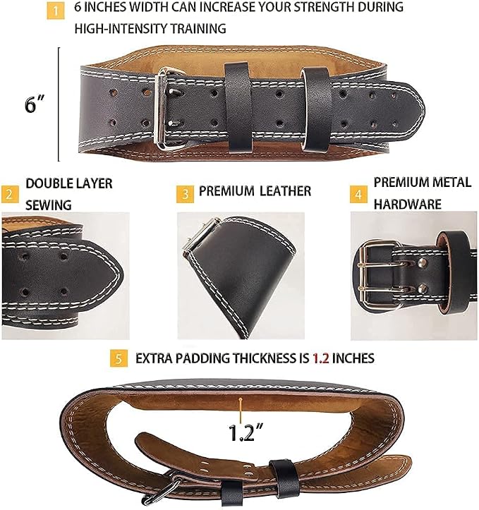 Leather Weight lifting Belt for Men 6in Gym Training Fitness Belt | Men Weight lifting Belts 6 Inch Padded Lumbar Back Support Belt Workout Waist Brace for Weightlifting Training Fitness Belt
