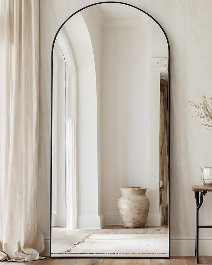 Full Length Mirror, 58"x21" Arched Floor Mirror Freestanding, Floor Standing Full Body Mirror with Stand for Bedroom, Hanging Mounted for Living Room Cloakroom, Black