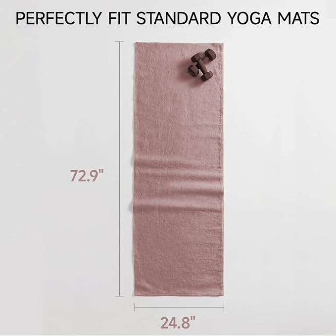 Yoga Mat Towel - Non-Slip Microfiber for Hot Yoga & Pilates | Super Absorbent, Lightweight & Machine Washable 72"x25" (Pink + Gray)