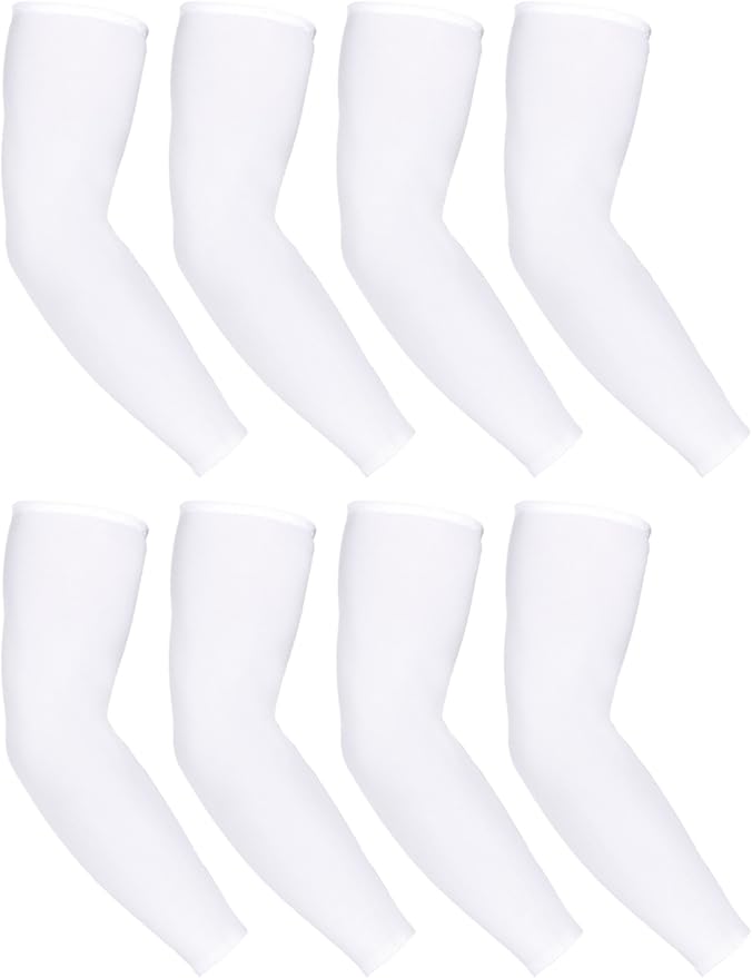 Mudder 8 Pairs UV Sun Protection Cooling Arm Sleeves for Men Women Youth Silk Compression Arm Cover Breathable Outdoors Sport