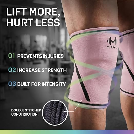 Modvel 7mm Neoprene Knee Sleeves for Men & Women Weightlifting & Powerlifting – Compression Knee Sleeve Support for Squats, Gym, Training – USPA, IPL Approved – Medium Peach (Pair)