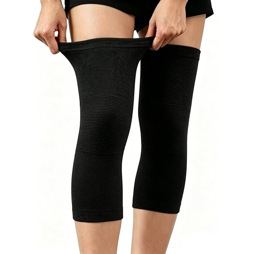 One Compression Knee Sleeves, Knee Brace for Women Men Knee Pain, Elastic Compression Leg Sleeves for Arthritis, Ideal for Running, Hiking, and Daily Wear (Black, L)