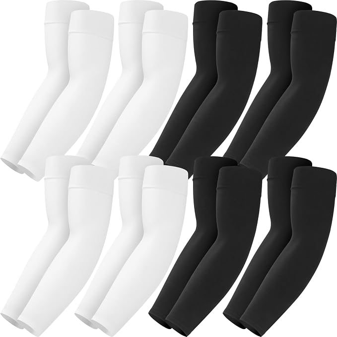 Mochabao 8 Pairs Soft Arm Sleeves, UV Sun Protection Cooling Compression Arm Covers for Outdoor Work, Sports, Men & Women