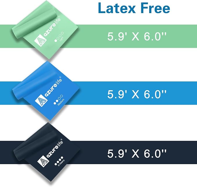 A AZURELIFE Resistance Bands,Professional Long Non-Latex Elastic Stretch Bands,Exercise Bands for Physical Therapy, Yoga, Pilates, Rehab, at-Home or The Gym Workouts, Strength Training