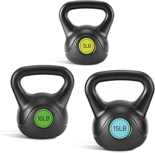 OLIXIS Hard Kettlebell Sets Strength Training KettleBells Weight Set | Coated Concrete Kettlebells, Wide Handle & Bottom, Weight Workout Exercise Equipment for Home Gym Outdoor
