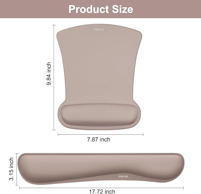 MOSISO Wrist Rest Support for Mouse Pad & Keyboard Set, Ergonomic Mousepad Non-Slip Base Home/Office Pain Relief & Easy Typing Cushion with Neoprene Cloth & Raised Memory Foam, Taupe Brown