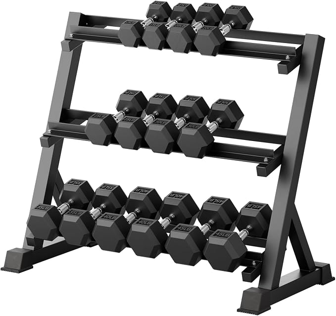 RitFit Rubber Coated Hex Dumbbell Weights Set for Home Gym | Cast Iron Core, Anti-Slip Knurled Chrome Handle, Hexagon Anti-Roll, Heavy-Duty Dumbbell Set for Strength Training