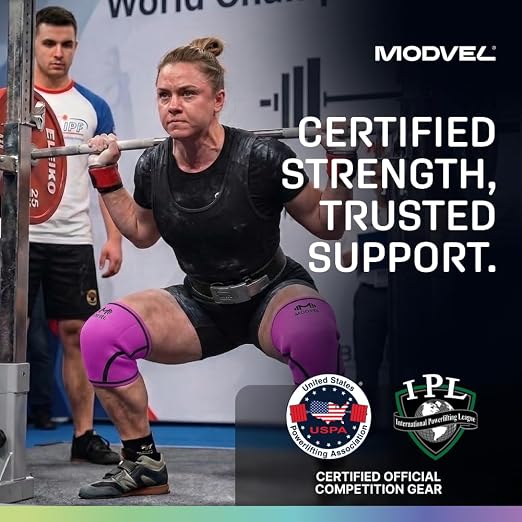 Modvel 7mm Neoprene Knee Sleeves for Men & Women Weightlifting & Powerlifting – Compression Knee Sleeve Support for Squats, Gym, Training – USPA, IPL Approved – X-Large Pink (Pair)
